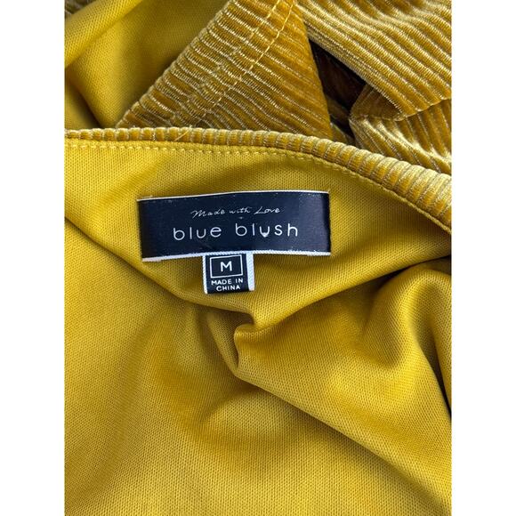 Blue Blush Mustard Yellow Long Balloon Sleeves Textured Velvet V-neck Top Size M - Picture 6 of 8